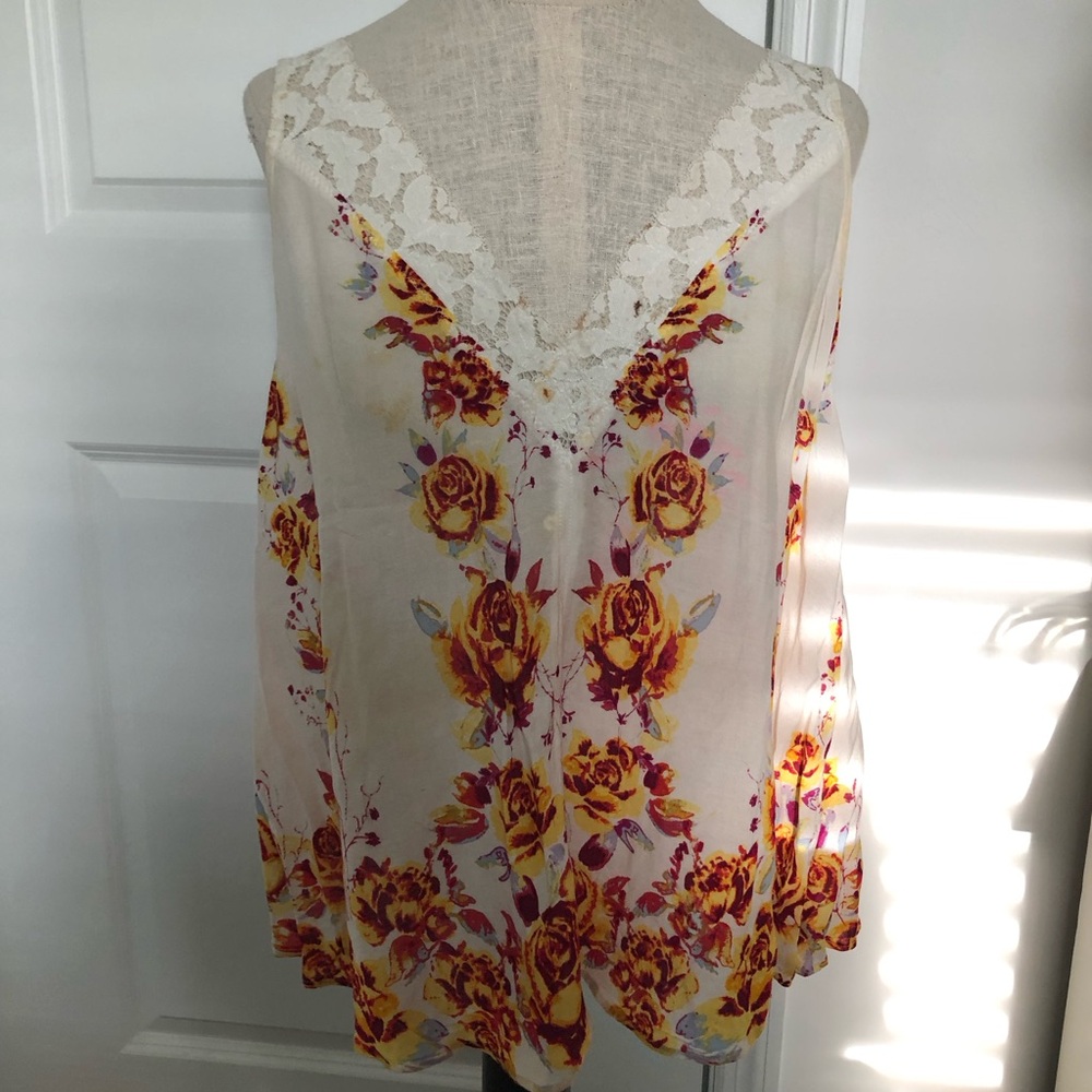 Free People Intimately Floral Lace V-Neck Boho Tank Blouse
